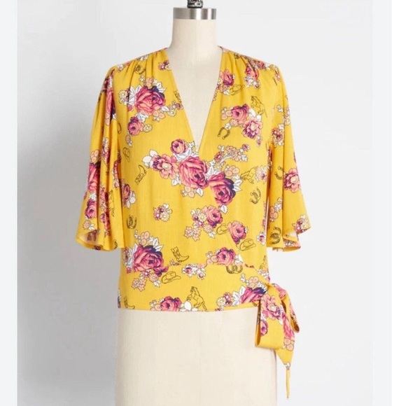 ModCloth NWT Kimono Style Surplice Wrap Top – Size XL – Floral - Picture 1 of 8